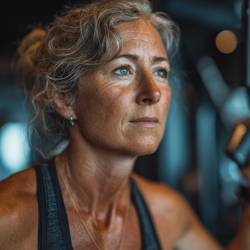 Літня пара займається фітнесом